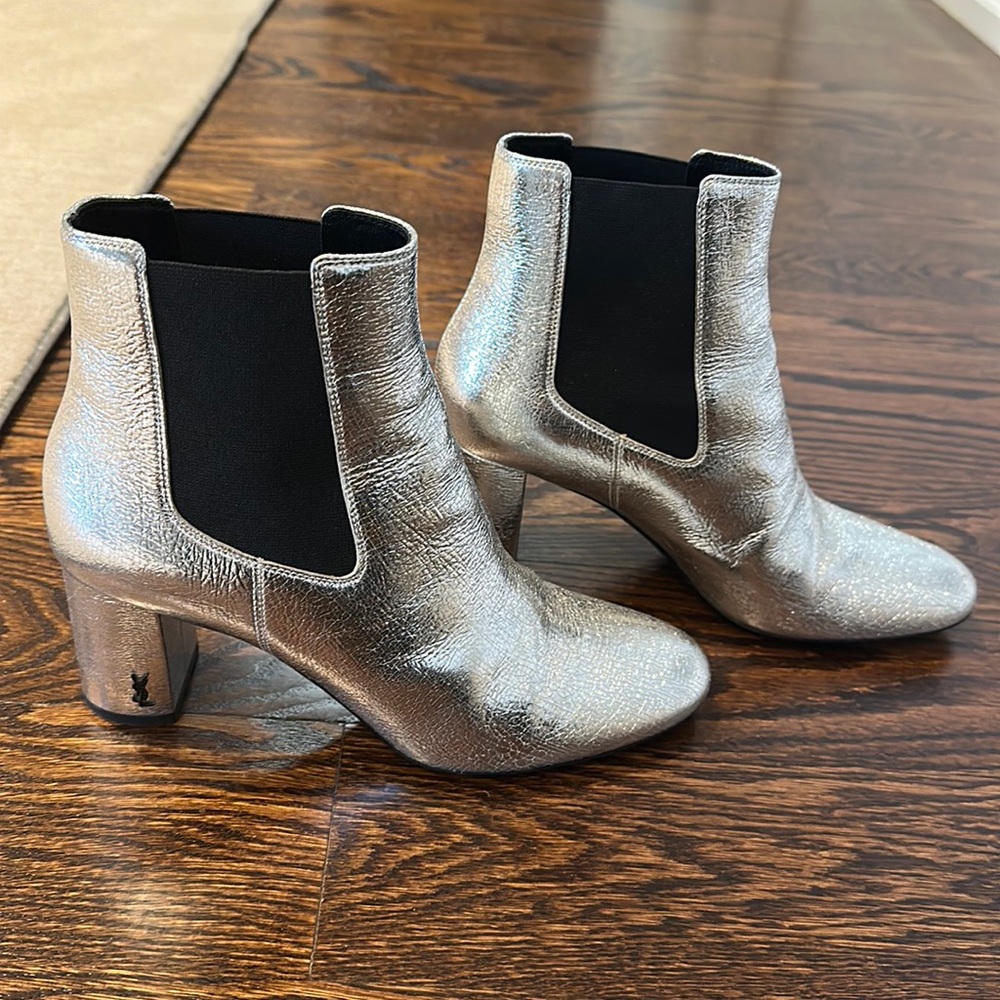YSL silver booties